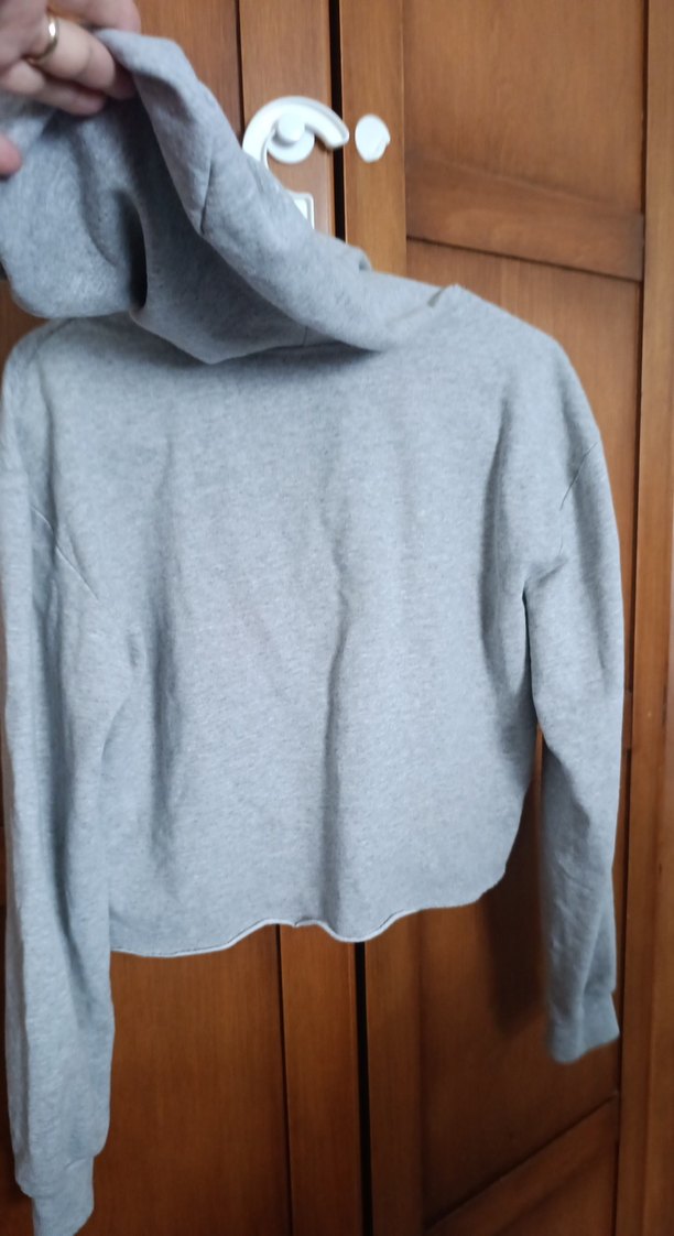 Gri Kapüşonlu Bağcıklı Kadın Sweatshirt koton M beden - Görsel 4