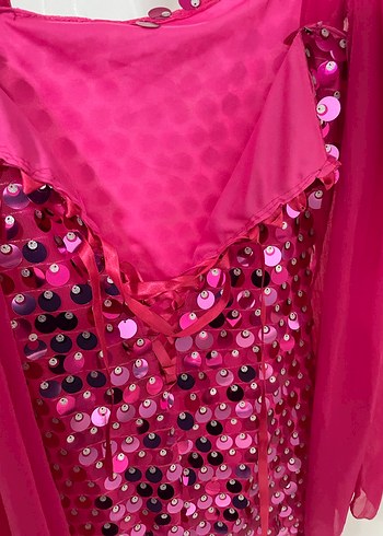 Pembe Payetli Midi Kadın Abiye Elbise - Görsel 3