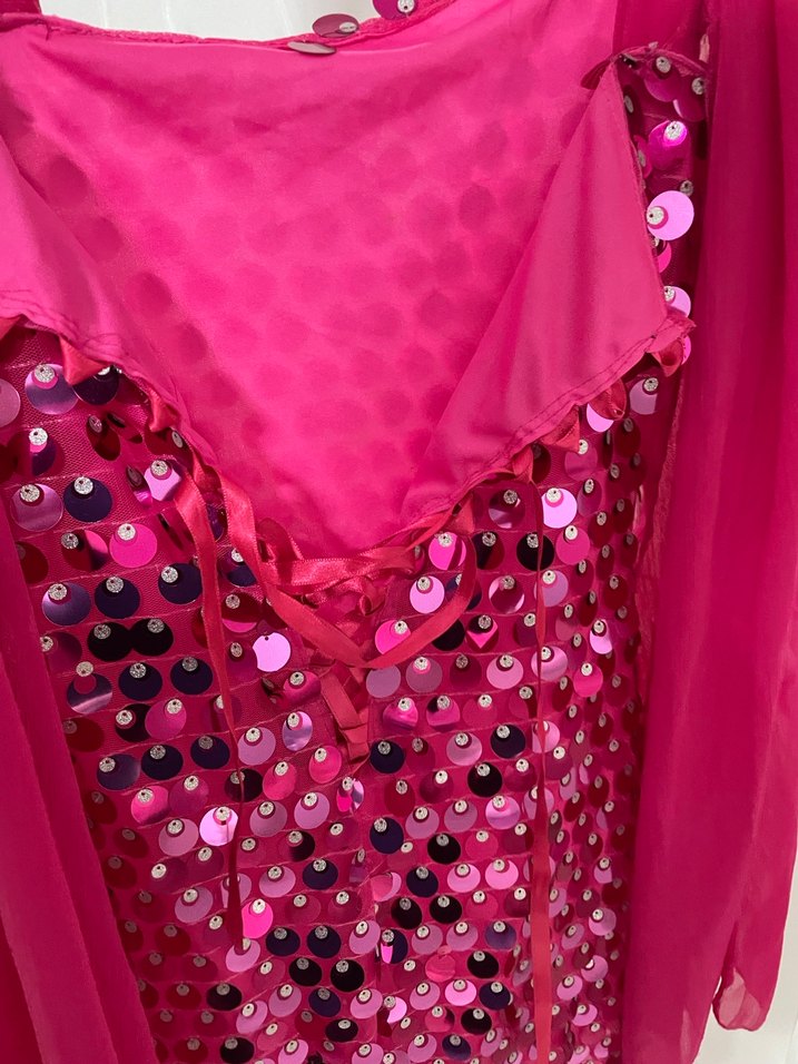 Pembe Payetli Midi Kadın Abiye Elbise - Görsel 3