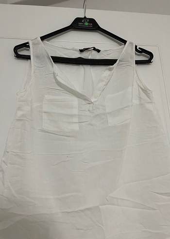 Beyaz V Yaka Kolsuz  Bluz - Görsel 2