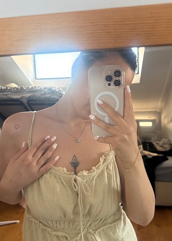 Bej Keten Midi Straplez Elbise - Görsel 5