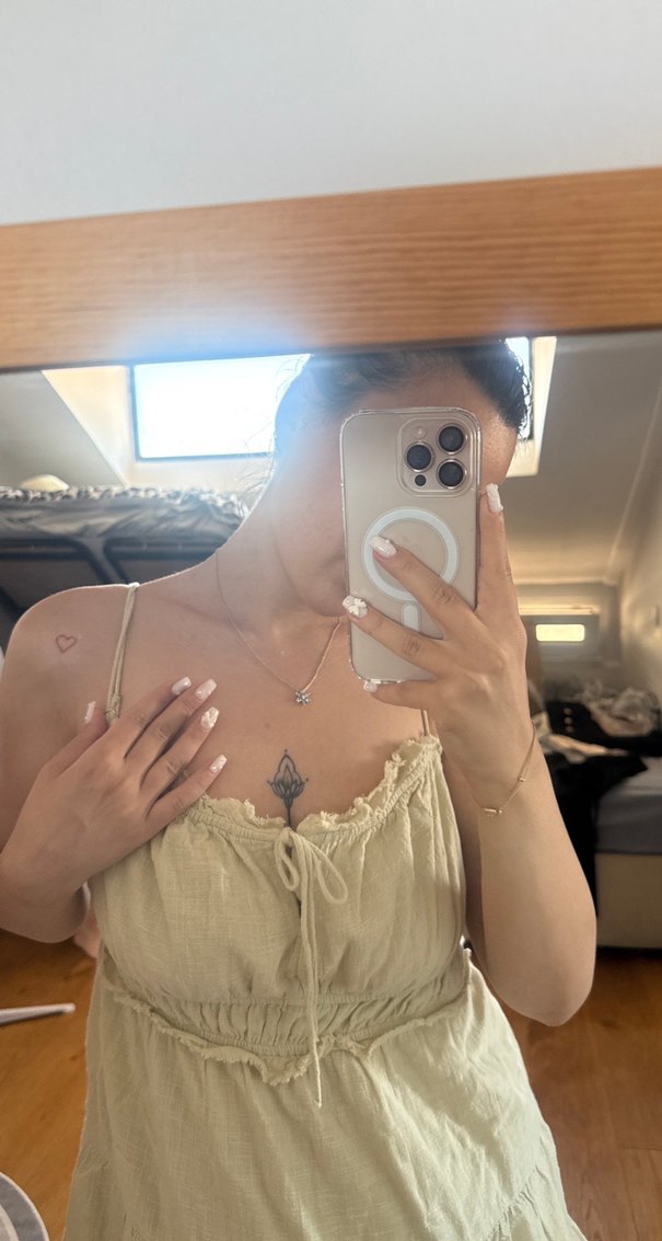 Bej Keten Midi Straplez Elbise - Görsel 5