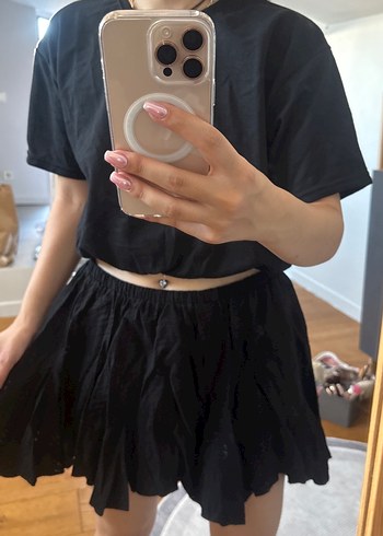 Siyah Fırfırlı Mini Etek - Görsel 3