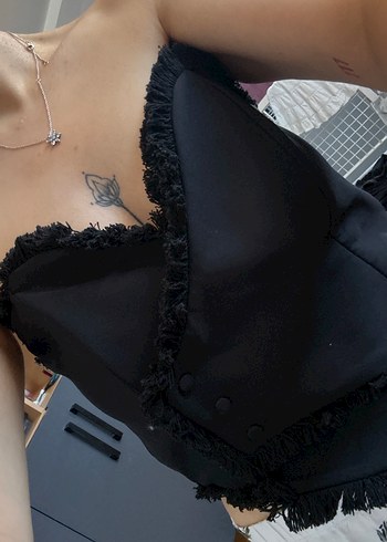 Şeffaf Siyah Straplez Gotik Büstiyer - Görsel 2