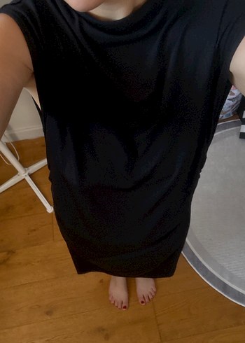 Siyah Yüksek Yakalı Midi Elbise - Görsel 2