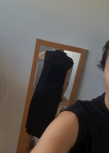 Siyah Yüksek Yakalı Midi Elbise - Görsel 5