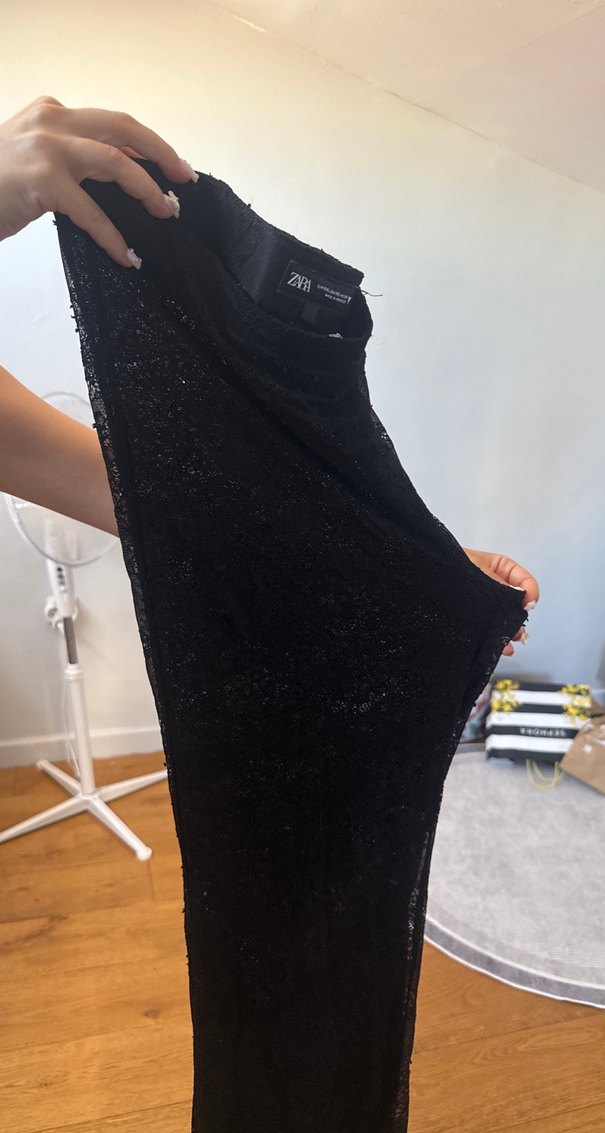 Dantel Detaylı Siyah Kadın Kumaş Pantolon - Görsel 4