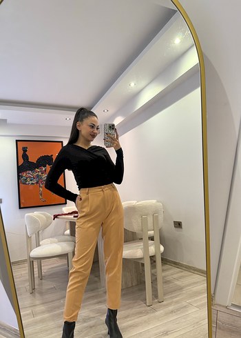 Kadın Camel Deri Cigarette Pantolon - Görsel 4