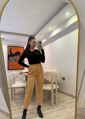 Kadın Camel Deri Cigarette Pantolon - Görsel 5