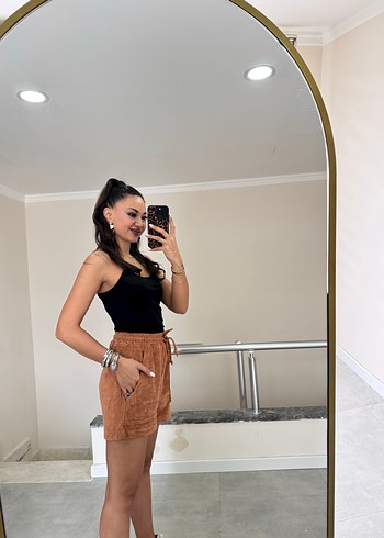 Kadın Kahverengi Süet Bağcıklı Şort - Görsel 2