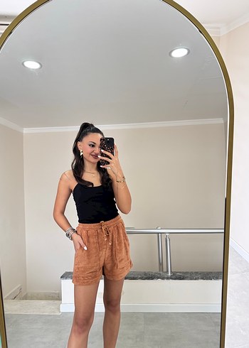 Kadın Kahverengi Süet Bağcıklı Şort - Görsel 5