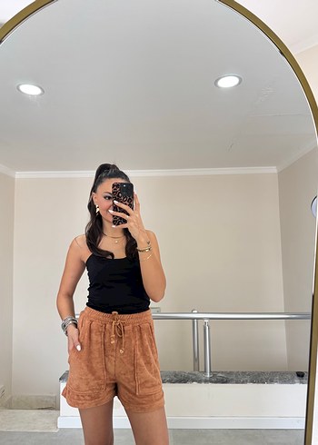 Kadın Kahverengi Süet Bağcıklı Şort - Görsel 3