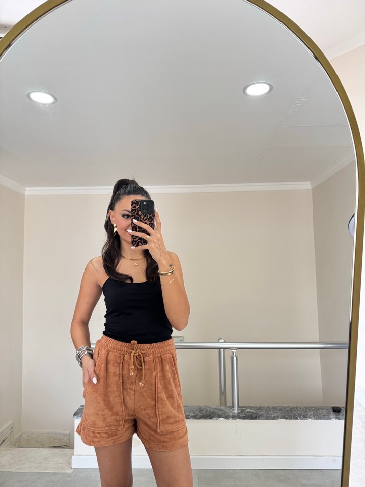 Kadın Kahverengi Süet Bağcıklı Şort - Görsel 3