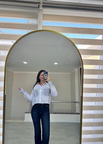 s Beden Kadın Beyaz Denim Düğmeli Gömlek