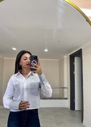 Zara Kadın Beyaz Denim Düğmeli Gömlek