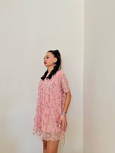 Pembe tül tasarım elbise