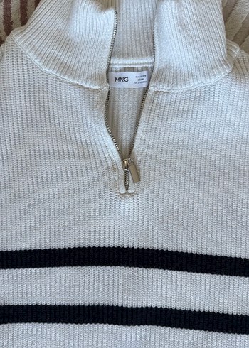 Yarım Fermuarlı Çizgili Kadın Triko Kazak - Görsel 5