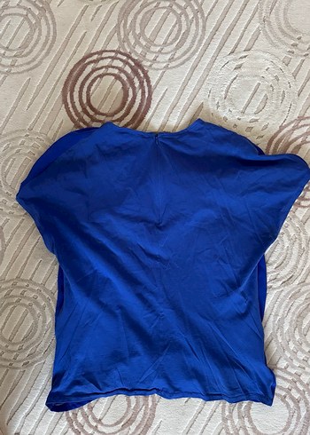 Mavi Drapeli Kısa Kollu Kadın Bluz - Görsel 3