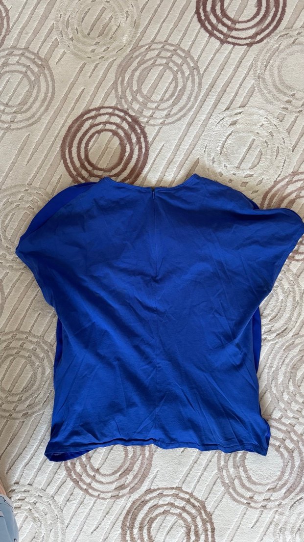 Mavi Drapeli Kısa Kollu Kadın Bluz - Görsel 3