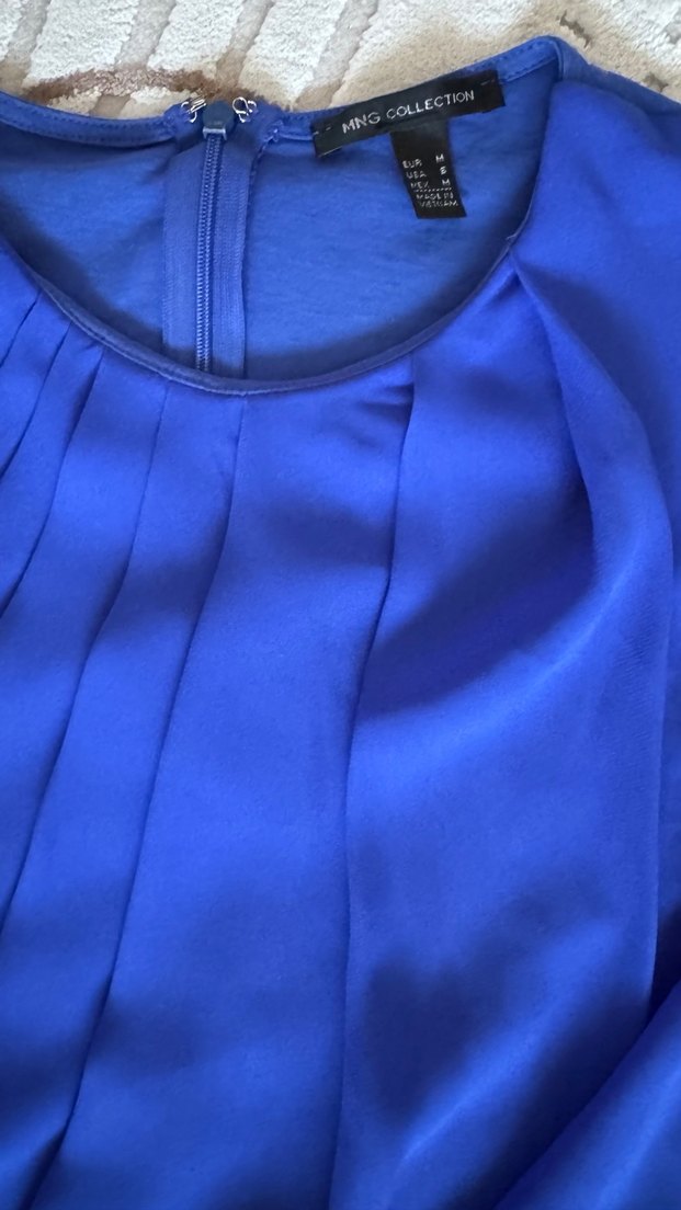 Mavi Drapeli Kısa Kollu Kadın Bluz - Görsel 2