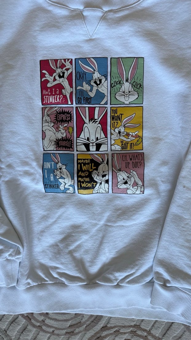 Beyaz Baskılı Kadın Sweatshirt - Görsel 3