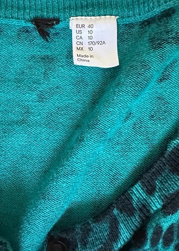 Düğmeli Leopar Desenli Turkuaz  Hırka - Görsel 2