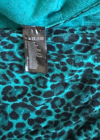Düğmeli Leopar Desenli Turkuaz  Hırka - Görsel 3