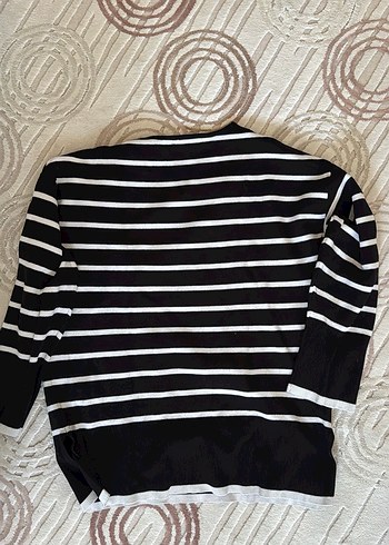 Siyah Beyaz Çizgili Pamuklu Kadın Kazak - Görsel 6