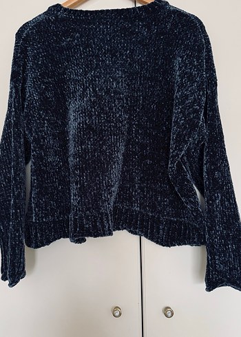 Kadın Lacivert kadife iplikli Uzun Kollu Kazak - Görsel 4