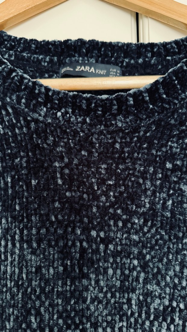 Kadın Lacivert kadife iplikli Uzun Kollu Kazak - Görsel 3