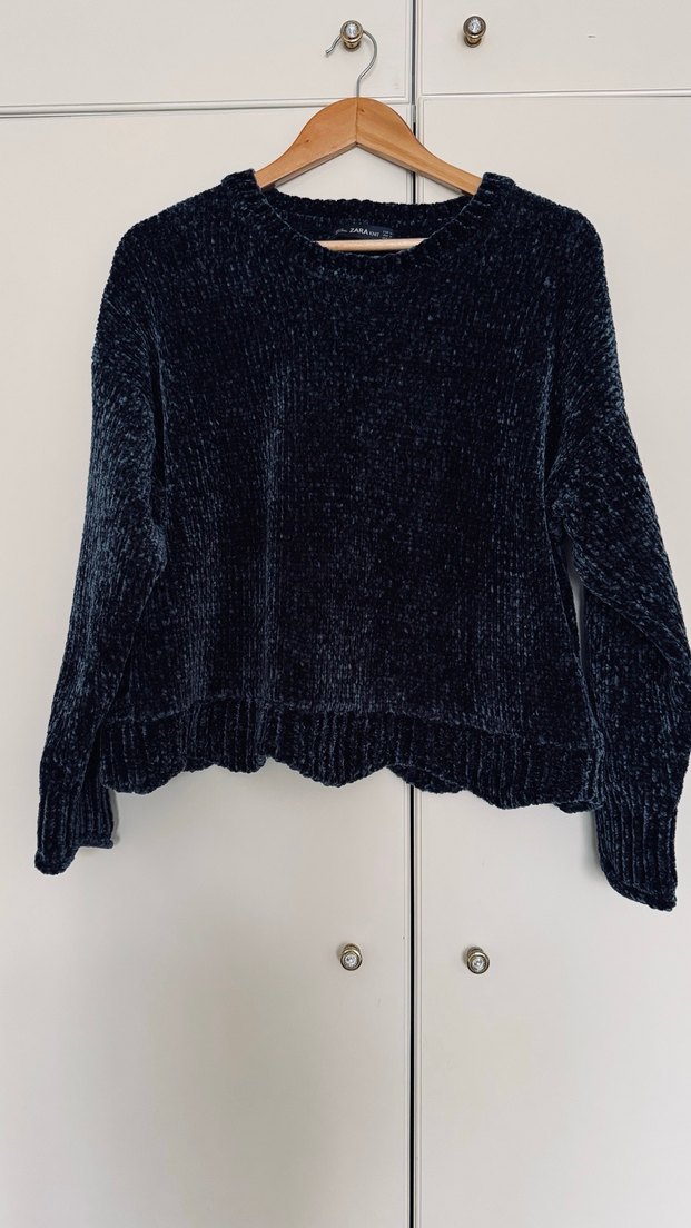 Kadın Lacivert kadife iplikli Uzun Kollu Kazak - Görsel 2