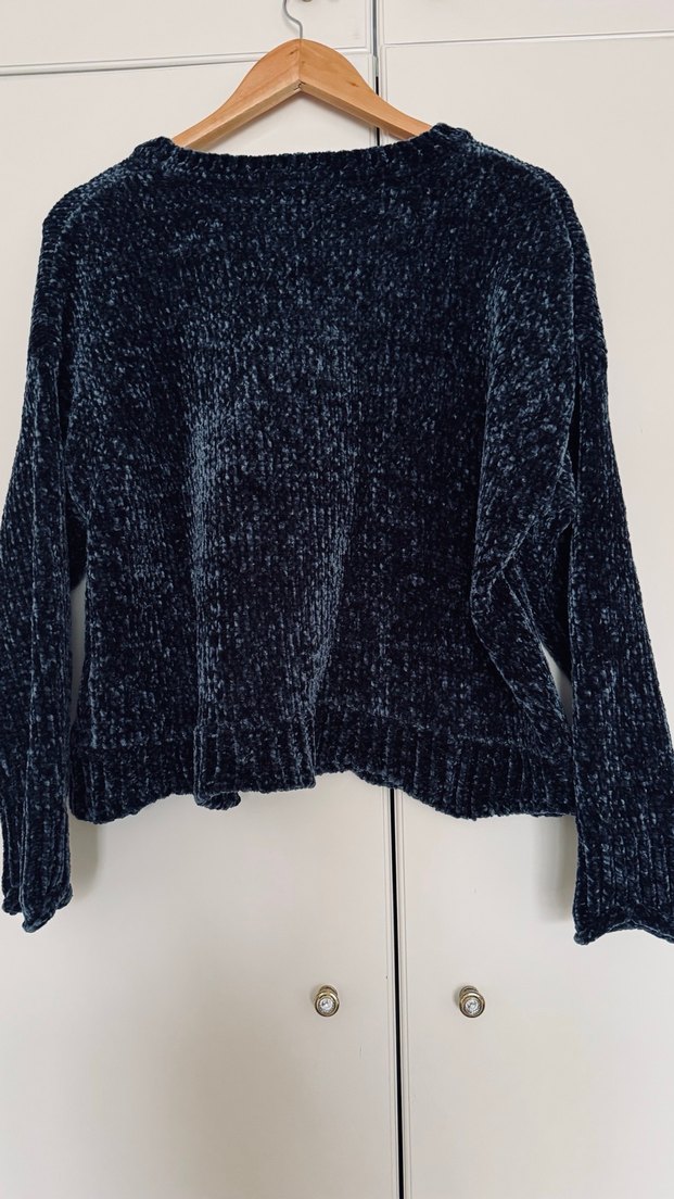 Kadın Lacivert kadife iplikli Uzun Kollu Kazak - Görsel 4