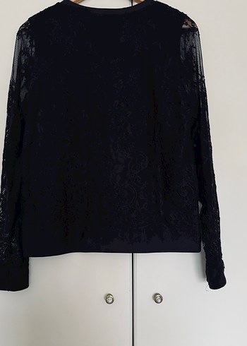 H&M Dantel Detaylı Siyah Uzun Kollu Bluz - Görsel 5