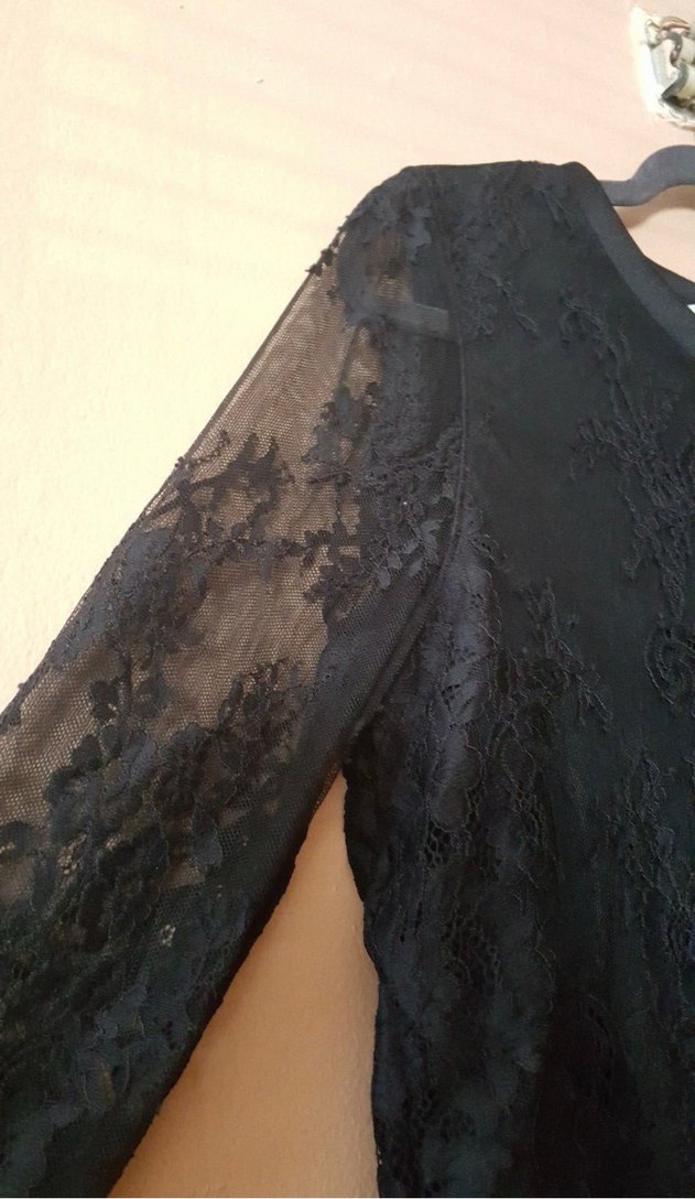 H&M Dantel Detaylı Siyah Uzun Kollu Bluz - Görsel 2