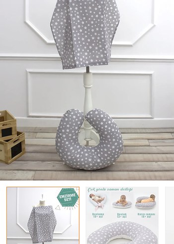Gri Yıldız Desenli Emzirme Örtüsü ve Destek Yastığı Seti - Görsel 6
