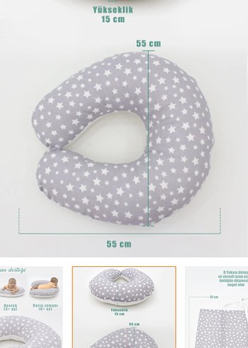 Gri Yıldız Desenli Emzirme Örtüsü ve Destek Yastığı Seti - Görsel 4