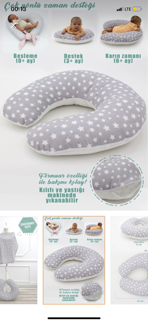 Gri Yıldız Desenli Emzirme Örtüsü ve Destek Yastığı Seti - Görsel 5