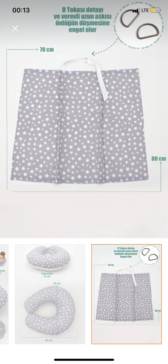 Gri Yıldız Desenli Emzirme Örtüsü ve Destek Yastığı Seti - Görsel 3