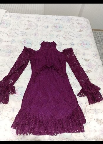 Bordo Dantel Detaylı Gotik Midi Elbise - Görsel 3