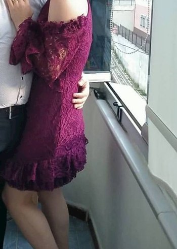 Bordo Dantel Detaylı Gotik Midi Elbise - Görsel 2