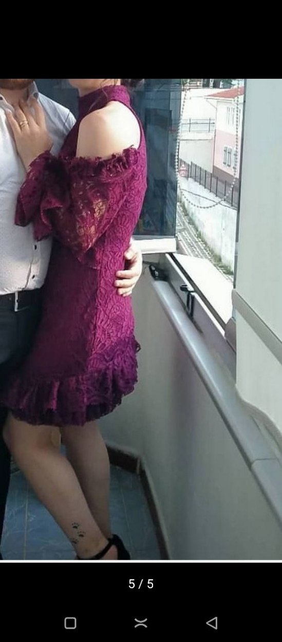 Bordo Dantel Detaylı Gotik Midi Elbise - Görsel 2