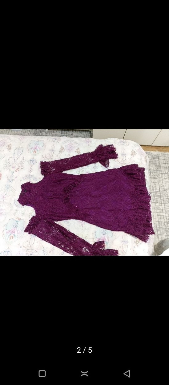 Bordo Dantel Detaylı Gotik Midi Elbise - Görsel 4