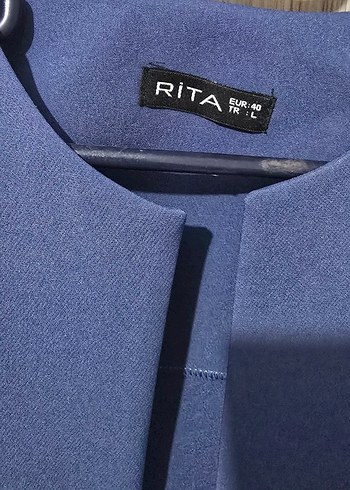 İndigo renk Uzun Kollu kemerli  Bleazer Ceket - Görsel 2