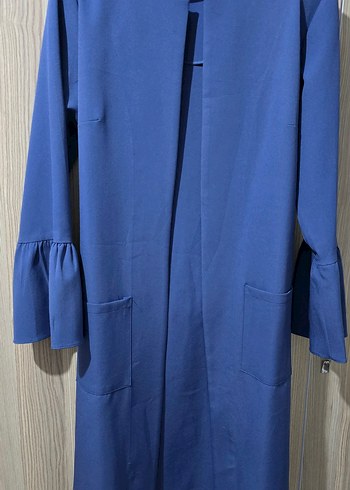 İndigo renk Uzun Kollu kemerli  Bleazer Ceket - Görsel 3