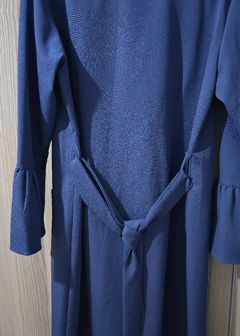 İndigo renk Uzun Kollu kemerli  Bleazer Ceket - Görsel 5