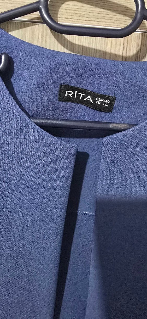 İndigo renk Uzun Kollu kemerli  Bleazer Ceket - Görsel 2