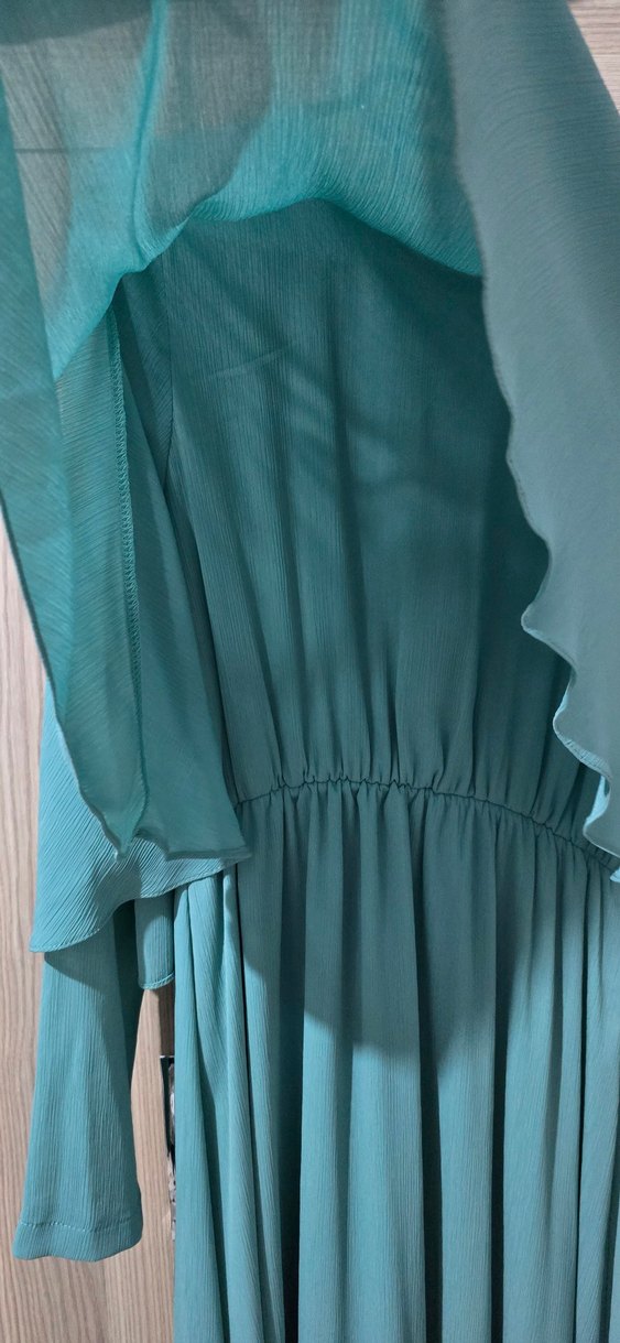 su yeşili pelerinli elbise - Görsel 5