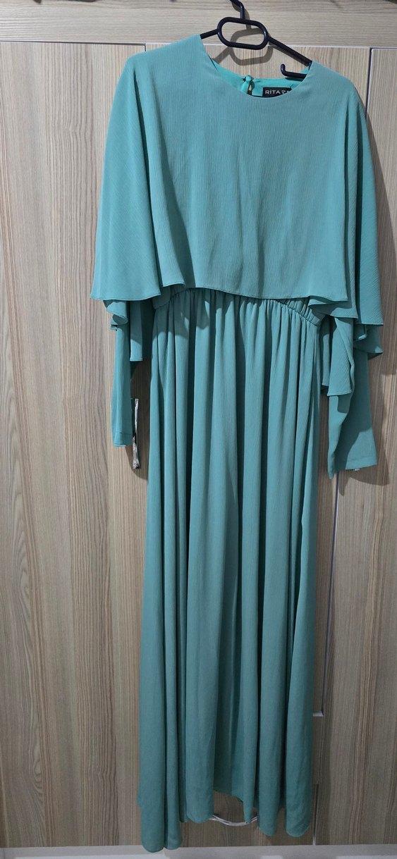 su yeşili pelerinli elbise - Görsel 2