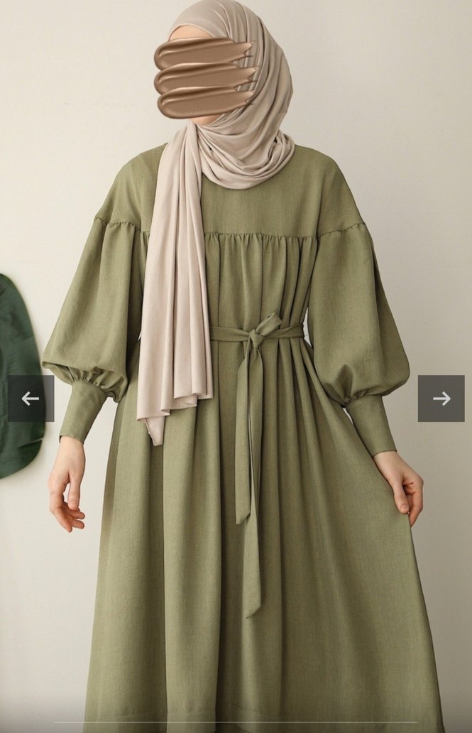 Haki Salaş Uzun Keten Elbise - Görsel 2