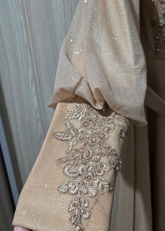 Somon renk abiye elbise - Görsel 5